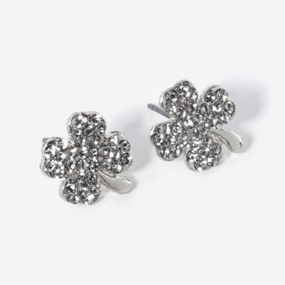 Silver Crystal Flower Earrings